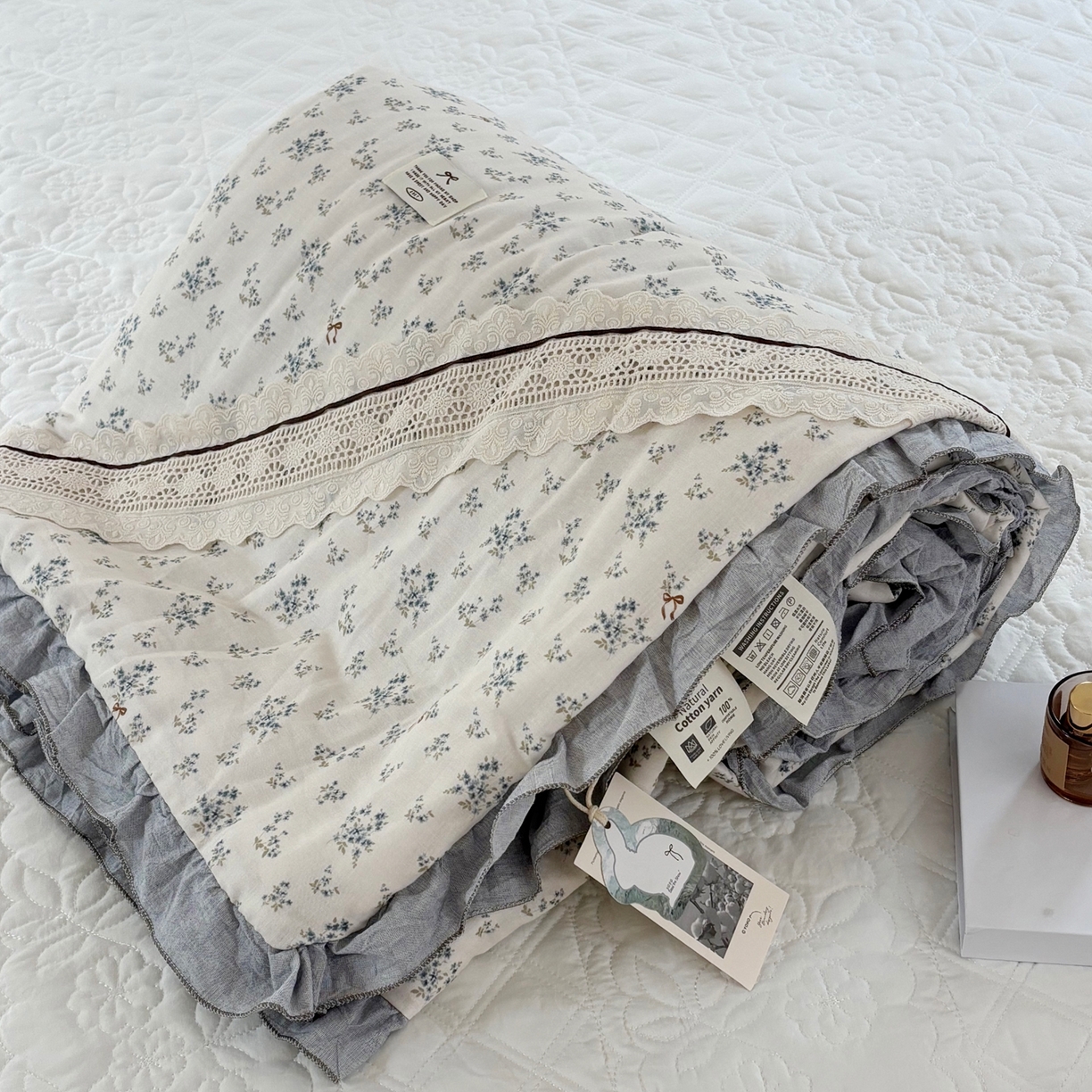 有货 2026春夏新款全棉双层纱被子被芯-南法假日系列 雾蓝菊