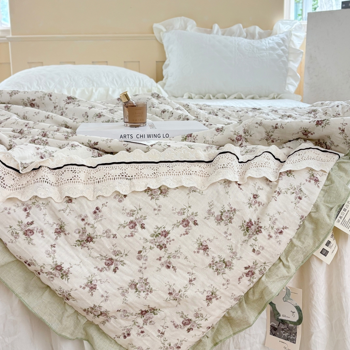 91家纺网 家纺一手货源 找家纺 有货 2026春夏新款全棉双层纱被子被芯-南法假日系列 淡玫园