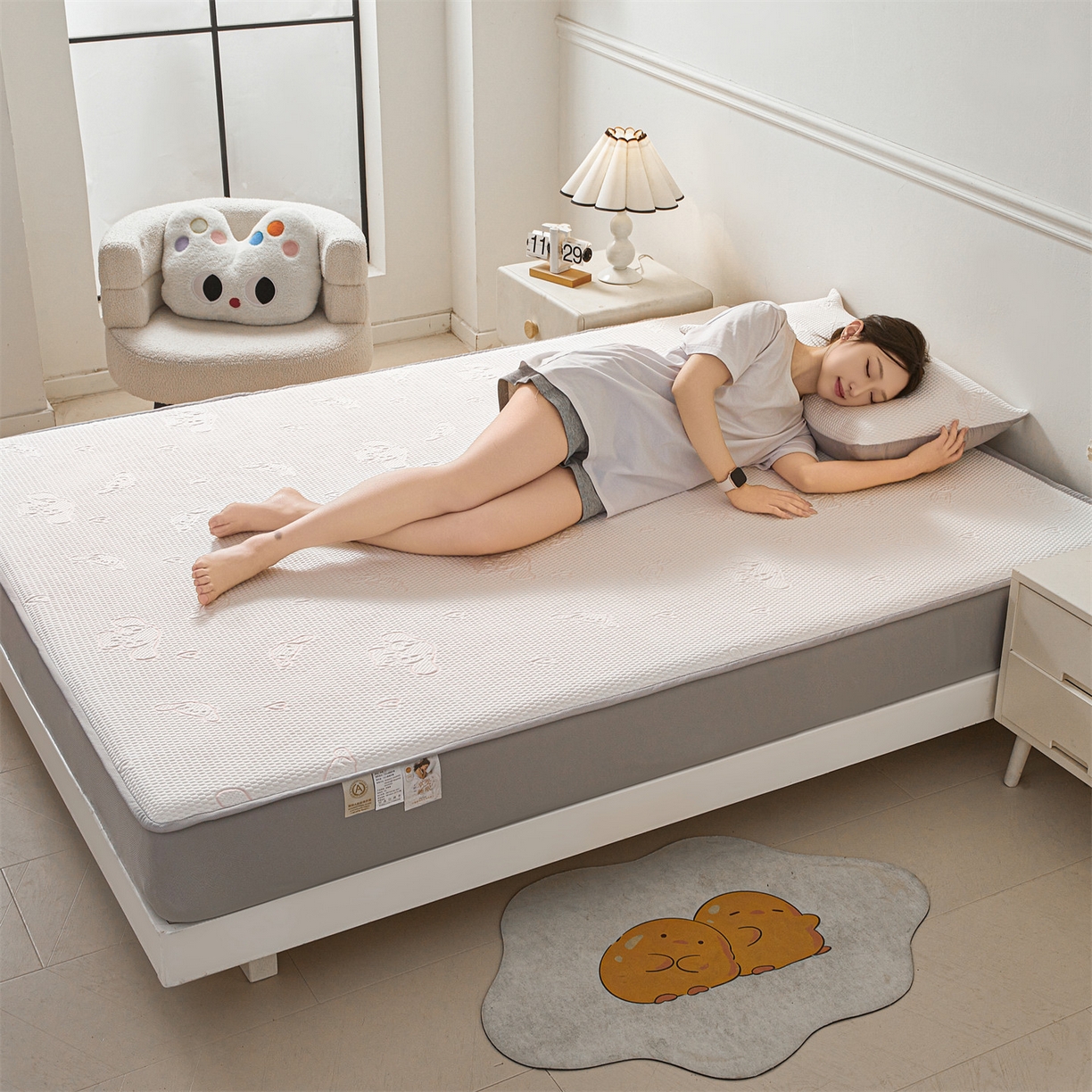 91家纺网 家纺一手货源 找家纺 恒爱家纺 2026新款冰豆豆冰丝床笠凉席席子凉席 大耳狗-粉色