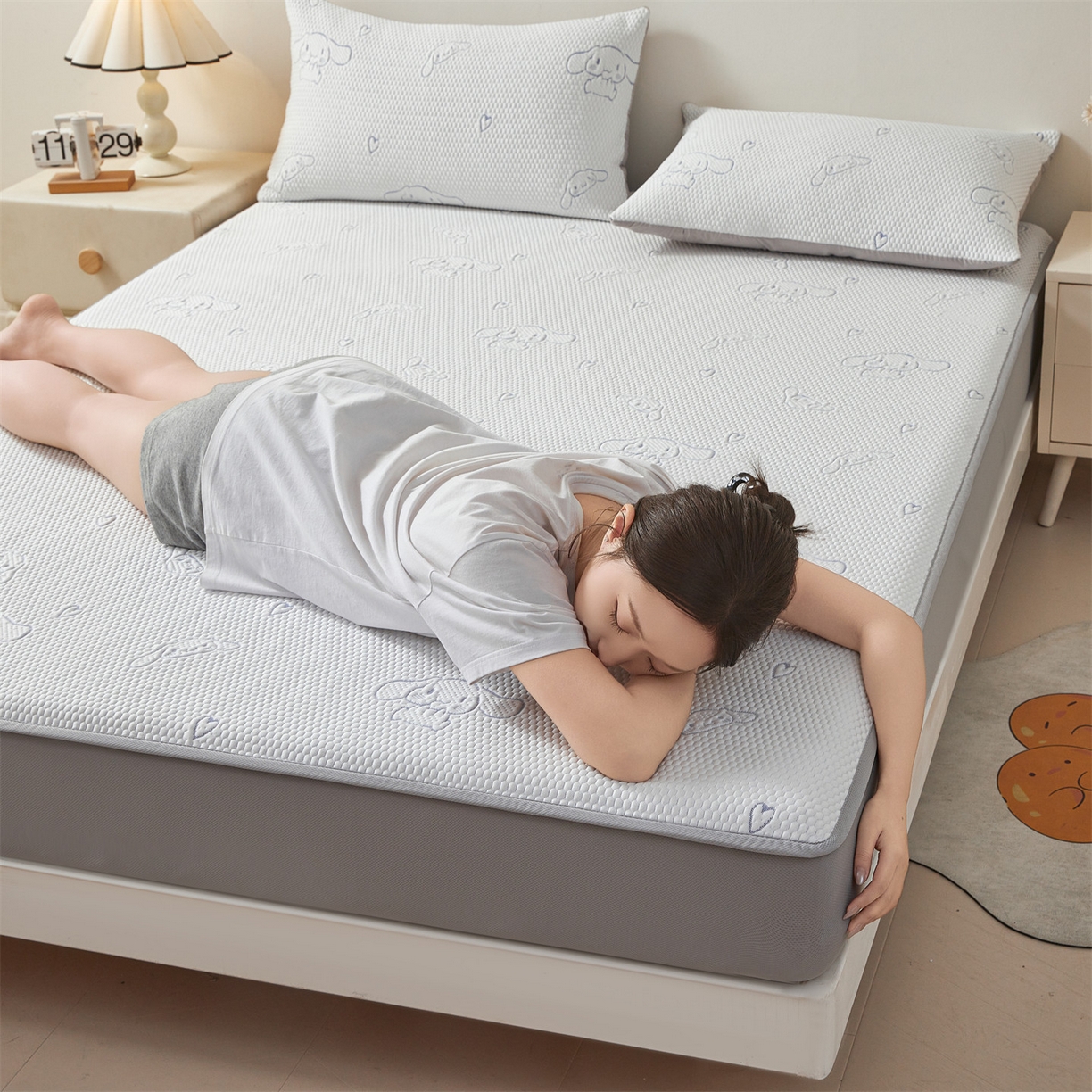 91家纺网 家纺一手货源 找家纺 恒爱家纺 2026新款冰豆豆冰丝床笠凉席席子凉席 大耳狗-蓝