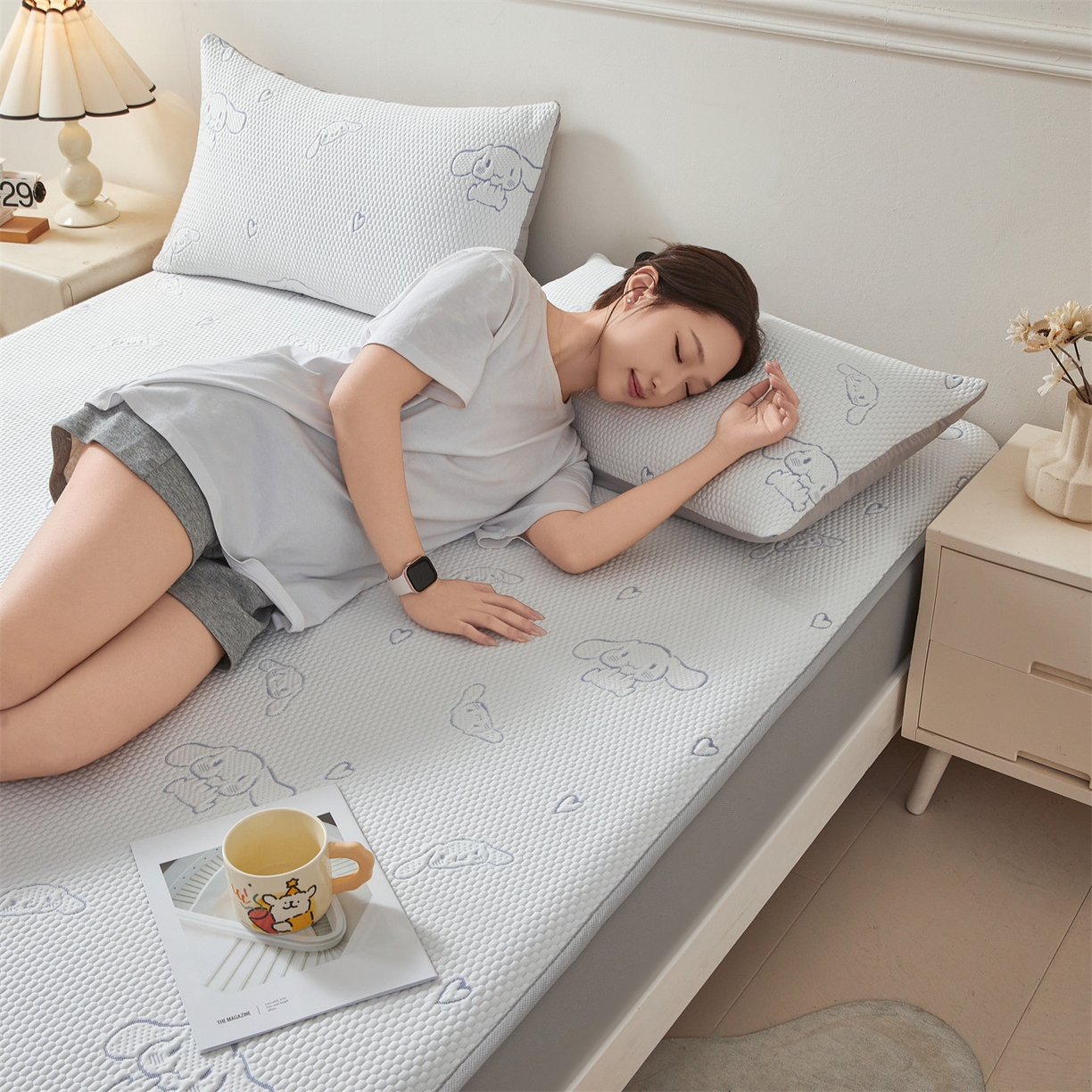 91家纺网 家纺一手货源 找家纺 恒爱家纺 2026新款冰豆豆冰丝床笠凉席席子凉席 大耳狗-蓝