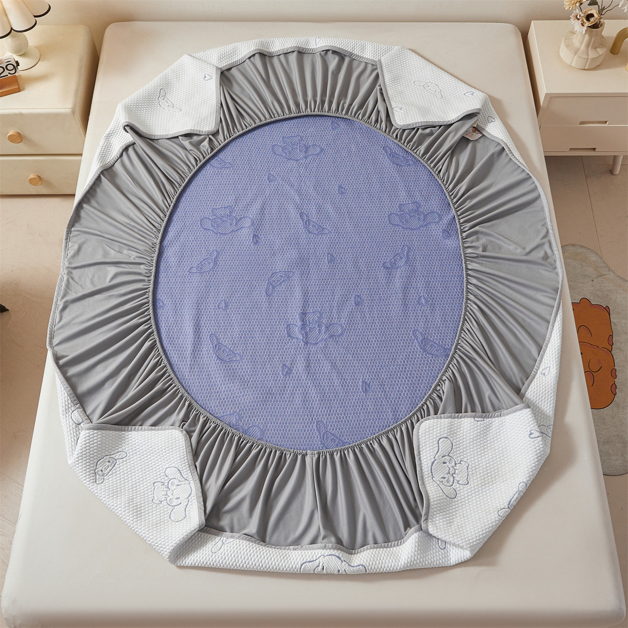 91家纺网 家纺一手货源 找家纺 恒爱家纺 2026新款冰豆豆冰丝床笠凉席席子凉席 大耳狗-蓝