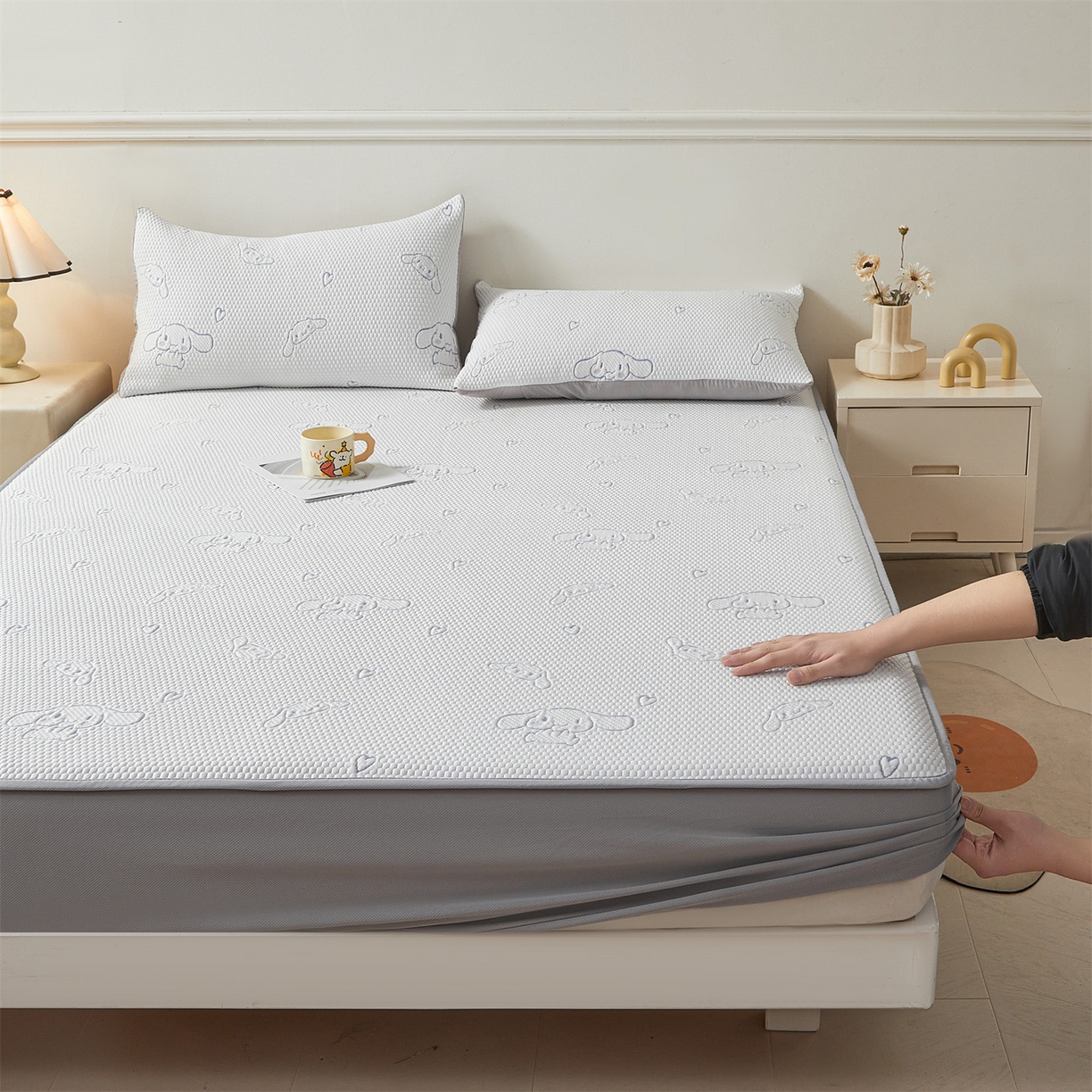 91家纺网 家纺一手货源 找家纺 恒爱家纺 2026新款冰豆豆冰丝床笠凉席席子凉席 大耳狗-蓝