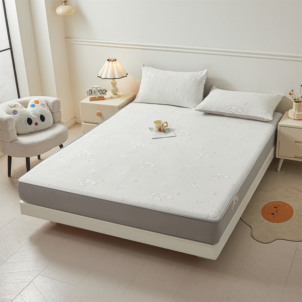 91家纺网 家纺一手货源 找家纺 恒爱家纺 2026新款冰豆豆冰丝床笠凉席席子凉席 大耳狗-绿