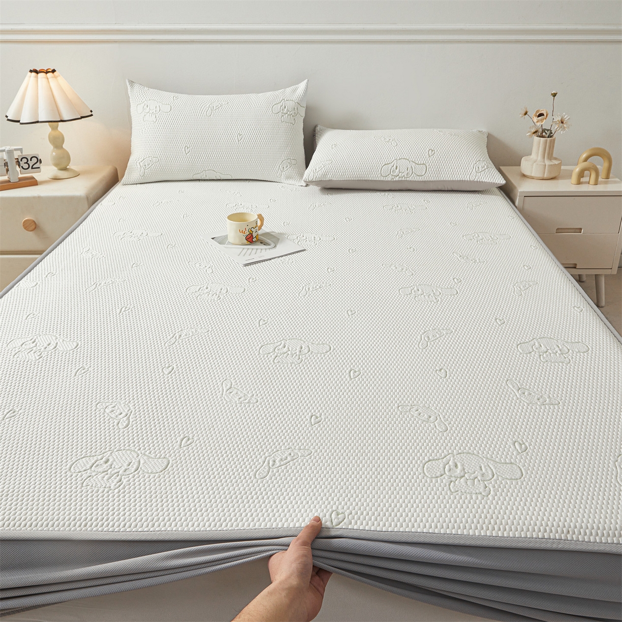 91家纺网 家纺一手货源 找家纺 恒爱家纺 2026新款冰豆豆冰丝床笠凉席席子凉席 大耳狗-绿