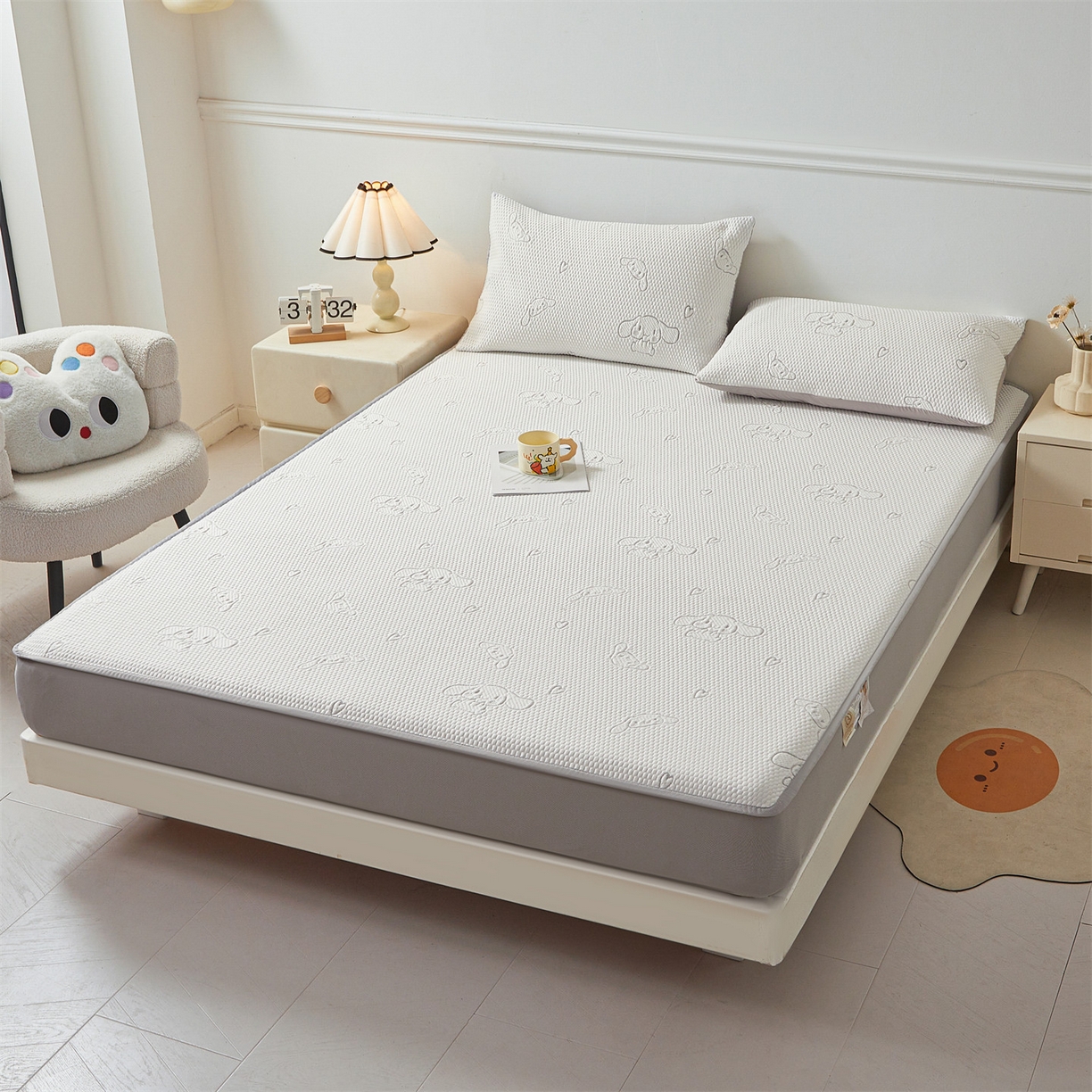 91家纺网 家纺一手货源 找家纺 恒爱家纺 2026新款冰豆豆冰丝床笠凉席席子凉席 大耳狗-浅灰