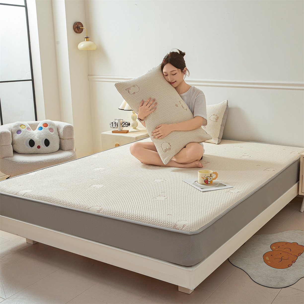 91家纺网 家纺一手货源 找家纺 恒爱家纺 2026新款冰豆豆冰丝床笠凉席席子凉席 卡皮巴拉-豆沙