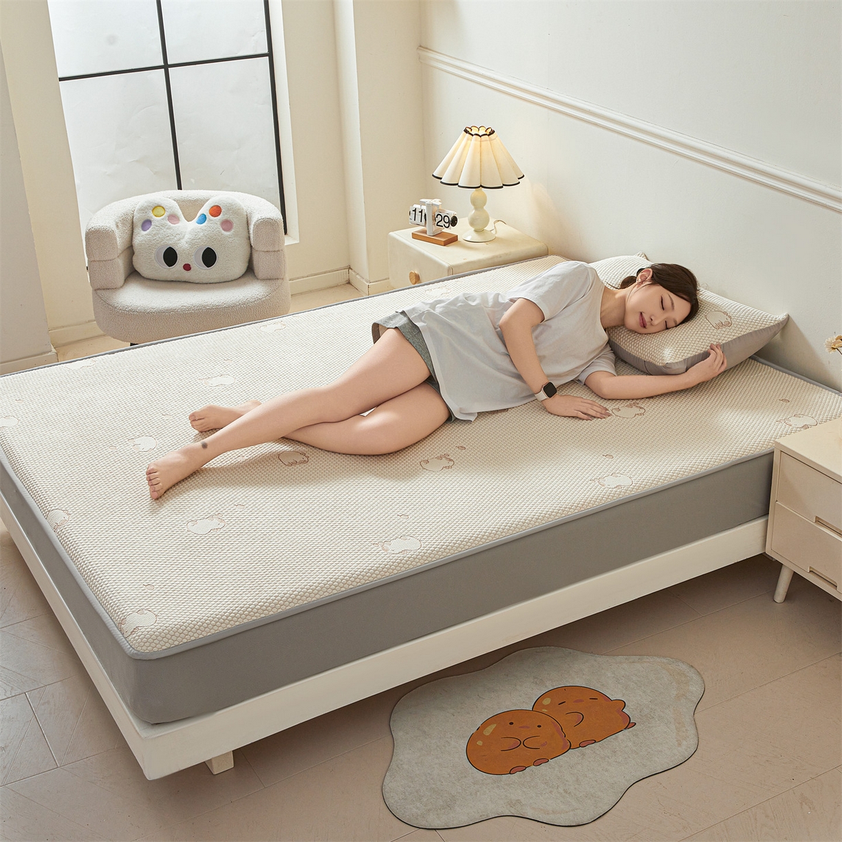 91家纺网 家纺一手货源 找家纺 恒爱家纺 2026新款冰豆豆冰丝床笠凉席席子凉席 卡皮巴拉-豆沙