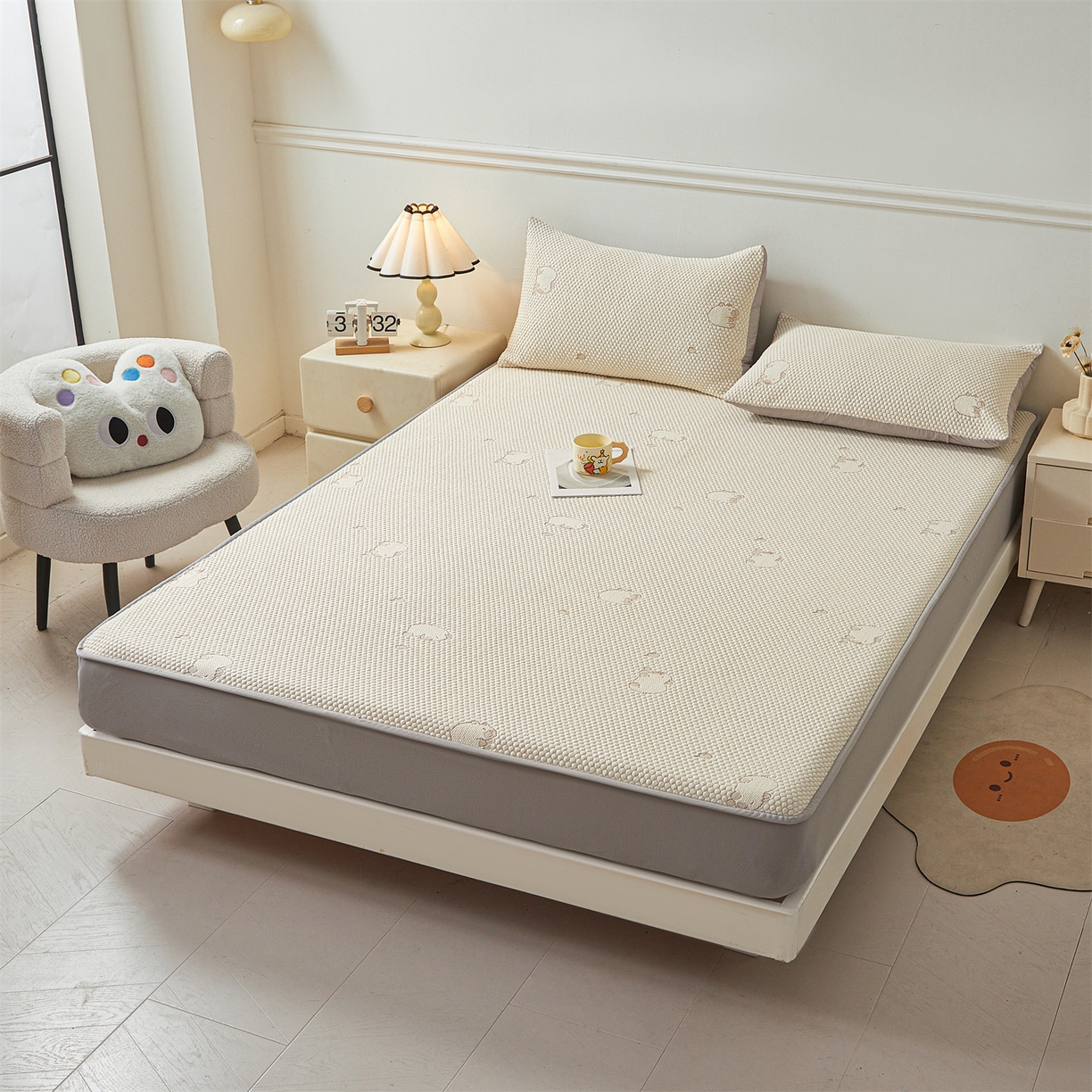 91家纺网 家纺一手货源 找家纺 恒爱家纺 2026新款冰豆豆冰丝床笠凉席席子凉席 卡皮巴拉-豆沙