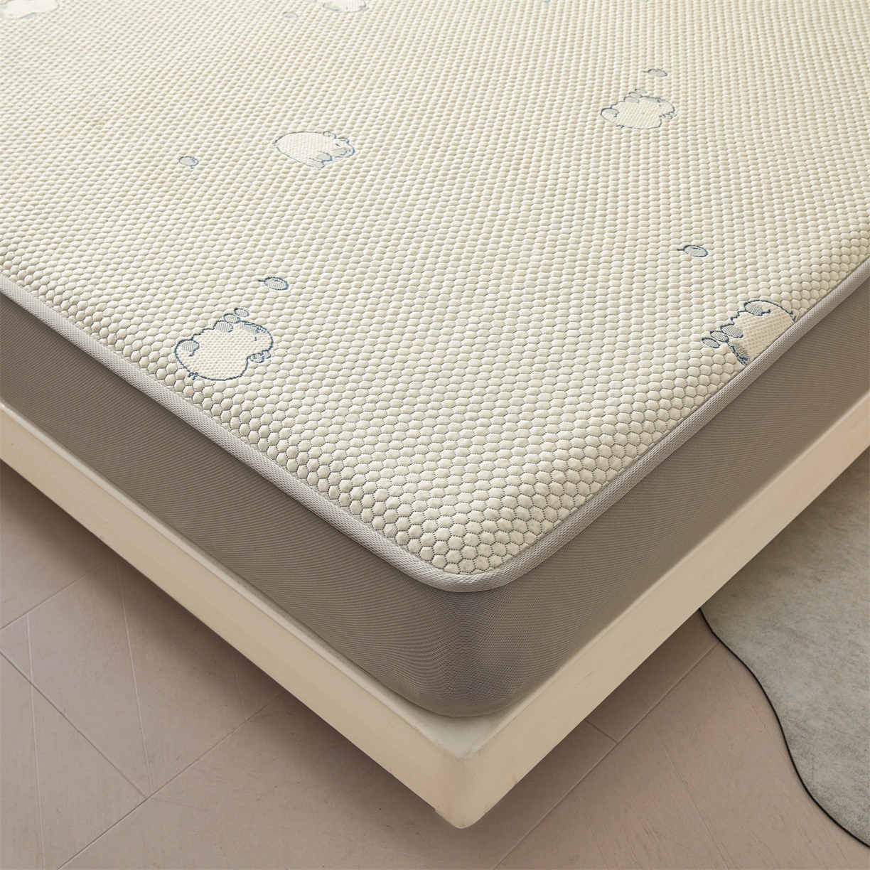 91家纺网 家纺一手货源 找家纺 恒爱家纺 2026新款冰豆豆冰丝床笠凉席席子凉席 卡皮巴拉-蓝