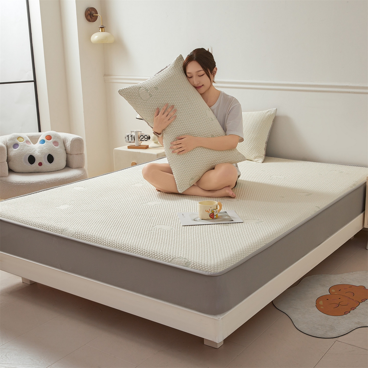 91家纺网 家纺一手货源 找家纺 恒爱家纺 2026新款冰豆豆冰丝床笠凉席席子凉席 卡皮巴拉-绿