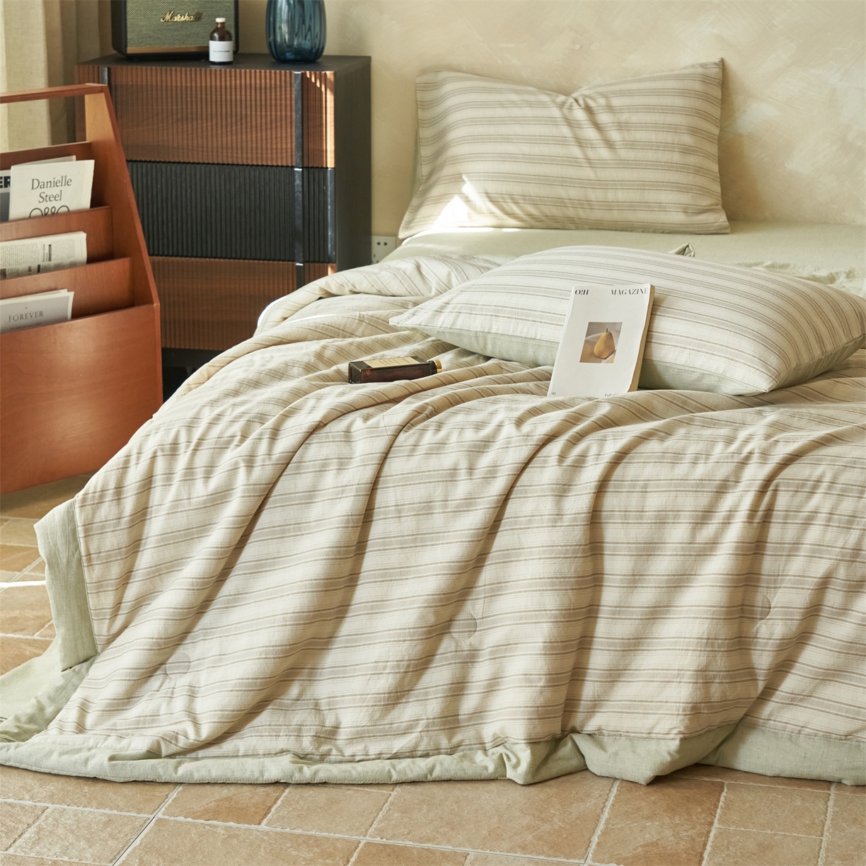 91家纺网 家纺一手货源 找家纺 恒爱家纺 2026春夏新款全棉棉麻夏被夏凉被空调被四件套系列 佰锦-卡其