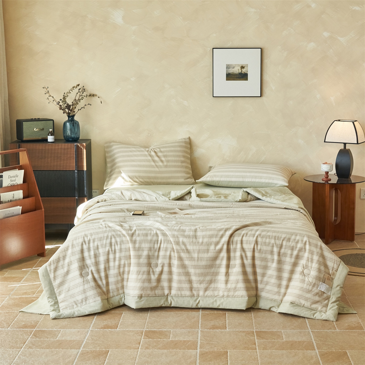 91家纺网 家纺一手货源 找家纺 恒爱家纺 2026春夏新款全棉棉麻夏被夏凉被空调被四件套系列 佰锦-卡其