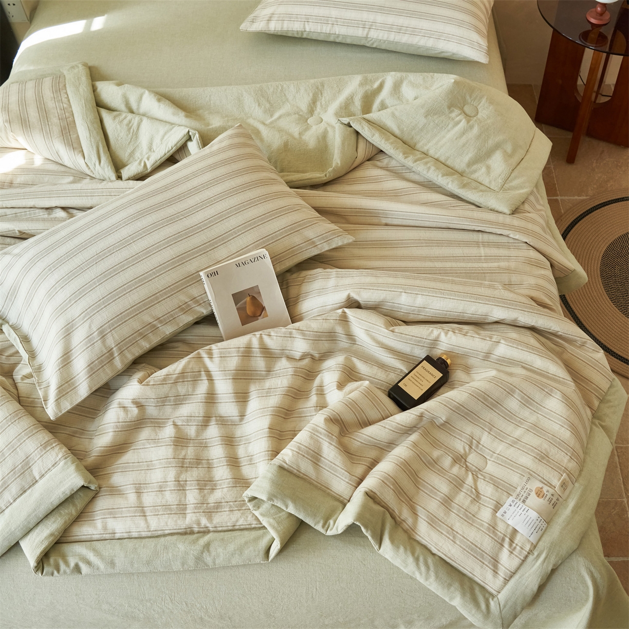 91家纺网 家纺一手货源 找家纺 恒爱家纺 2026春夏新款全棉棉麻夏被夏凉被空调被四件套系列 佰锦-卡其