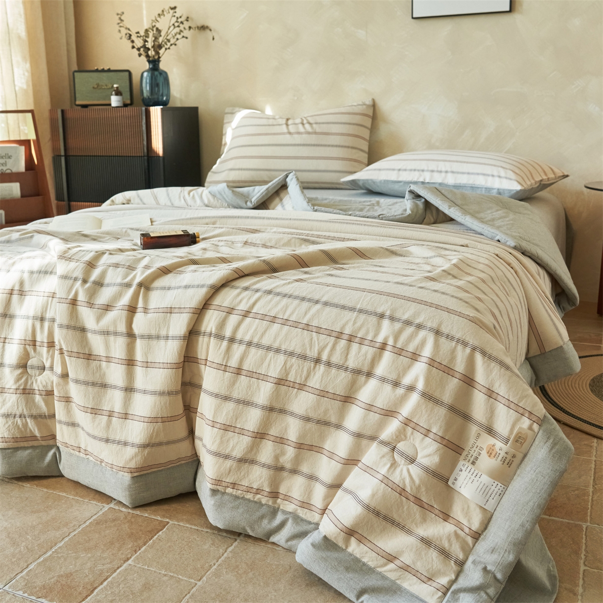 91家纺网 家纺一手货源 找家纺 恒爱家纺 2026春夏新款全棉棉麻夏被夏凉被空调被四件套系列 棠川