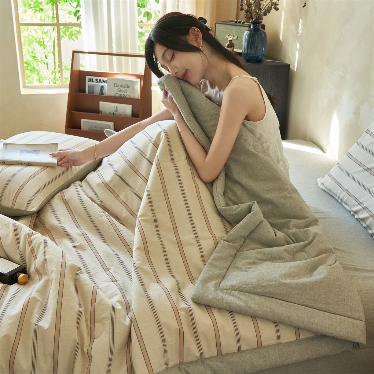 91家纺网 家纺一手货源 找家纺 恒爱家纺 2026春夏新款全棉棉麻夏被夏凉被空调被四件套系列 棠川