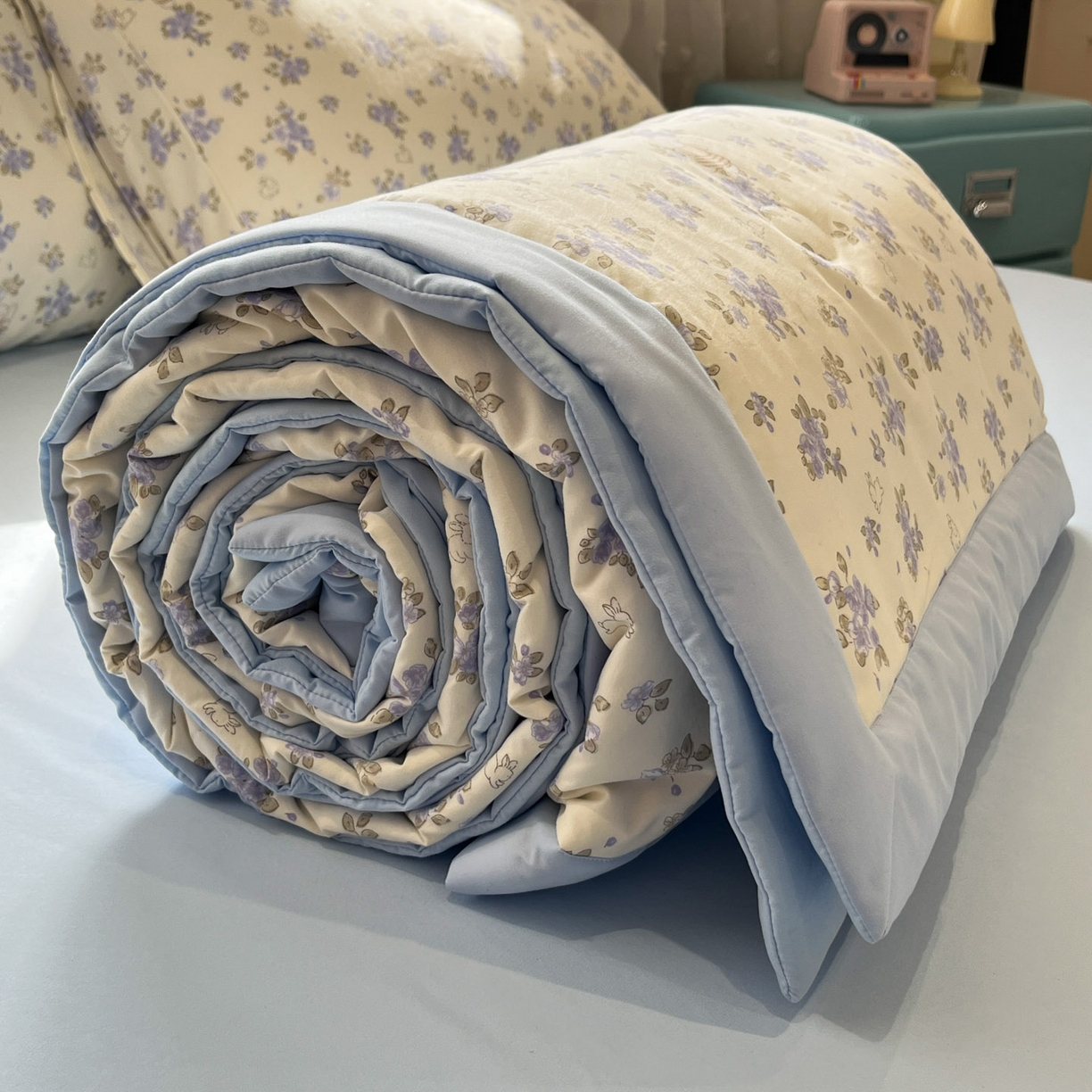 91家纺网 家纺一手货源 找家纺 一加一 2026新款云柔棉印花凉感冰蚕夏被夏凉被空调被四件套 花季