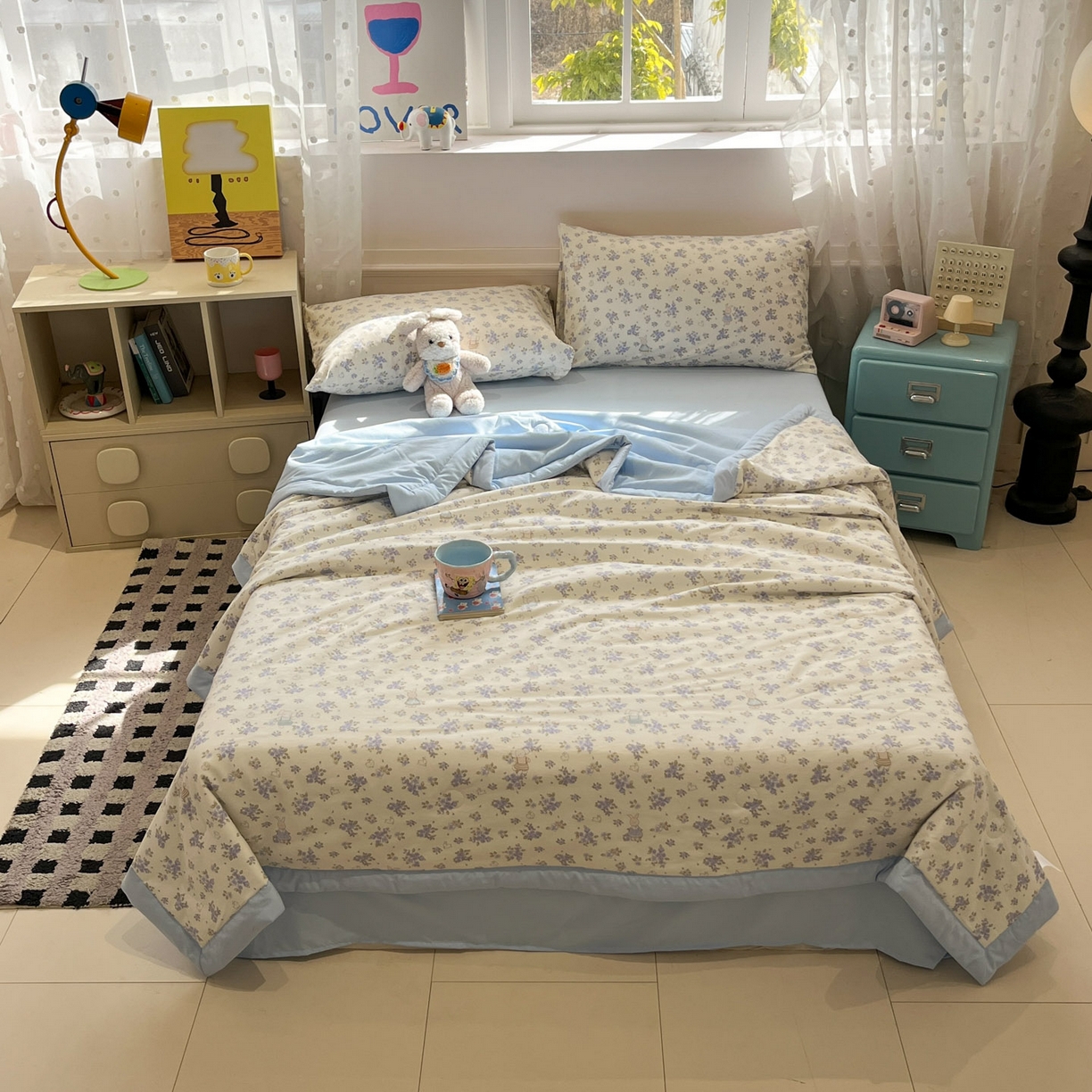 91家纺网 家纺一手货源 找家纺 一加一 2026新款云柔棉印花凉感冰蚕夏被夏凉被空调被四件套 花季