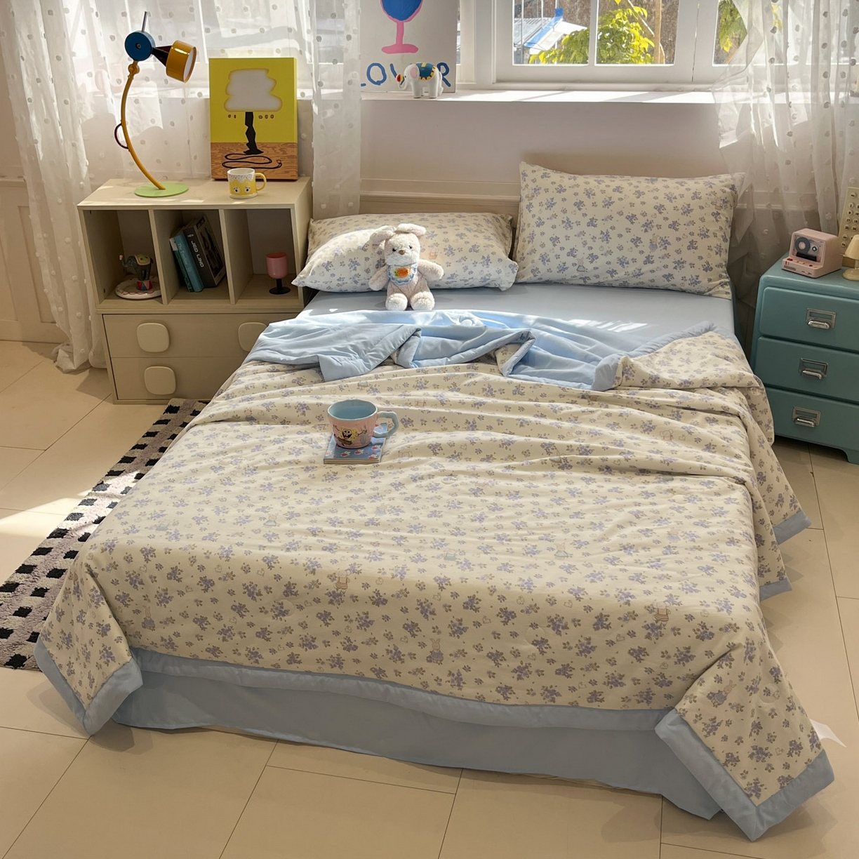 91家纺网 家纺一手货源 找家纺 一加一 2026新款云柔棉印花凉感冰蚕夏被夏凉被空调被四件套 花季