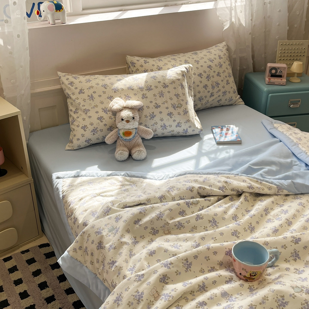 91家纺网 家纺一手货源 找家纺 一加一 2026新款云柔棉印花凉感冰蚕夏被夏凉被空调被四件套 花季