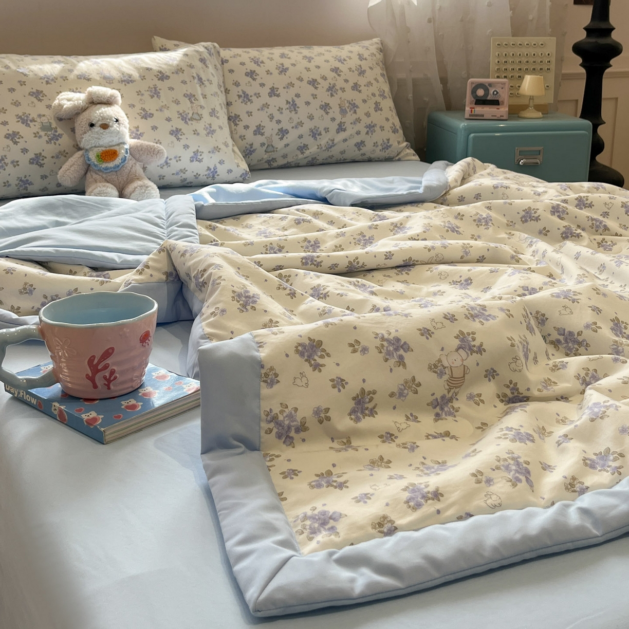 91家纺网 家纺一手货源 找家纺 一加一 2026新款云柔棉印花凉感冰蚕夏被夏凉被空调被四件套 花季