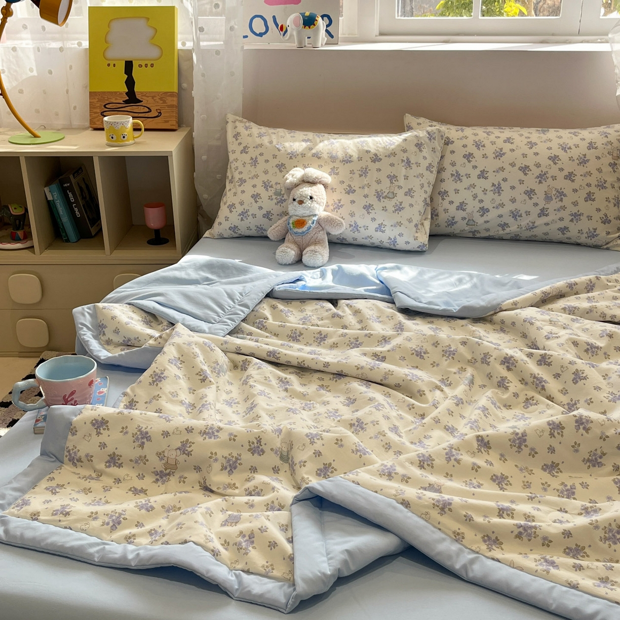 91家纺网 家纺一手货源 找家纺 一加一 2026新款云柔棉印花凉感冰蚕夏被夏凉被空调被四件套 花季