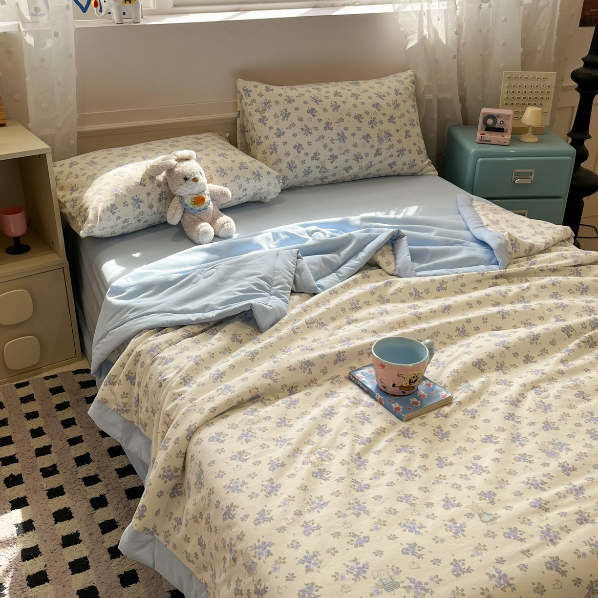 91家纺网 家纺一手货源 找家纺 一加一 2026新款云柔棉印花凉感冰蚕夏被夏凉被空调被四件套 花季