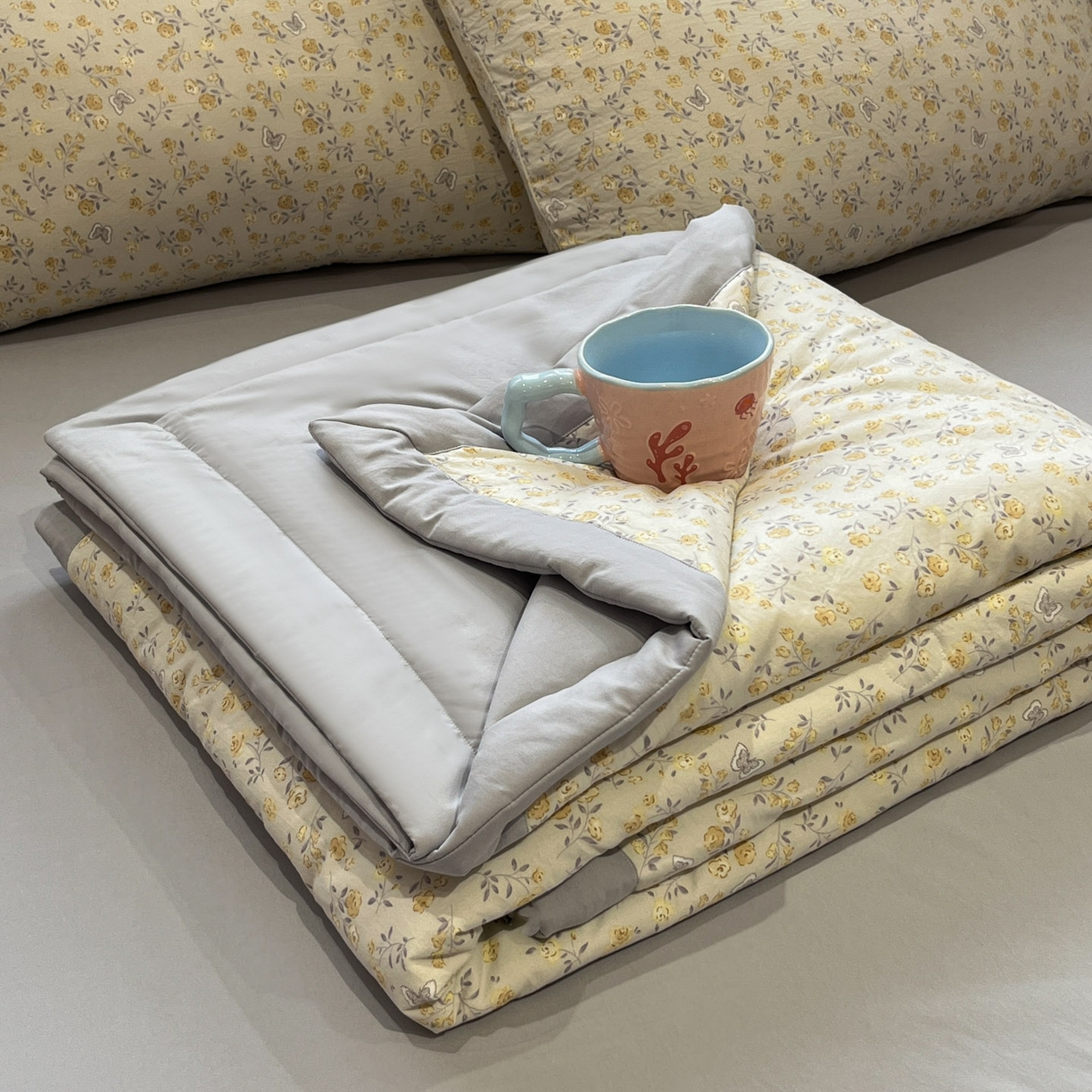 一加一 2026新款云柔棉印花凉感冰蚕夏被夏凉被空调被四件套 花涧