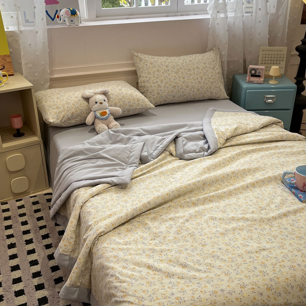 91家纺网 家纺一手货源 找家纺 一加一 2026新款云柔棉印花凉感冰蚕夏被夏凉被空调被四件套 花涧