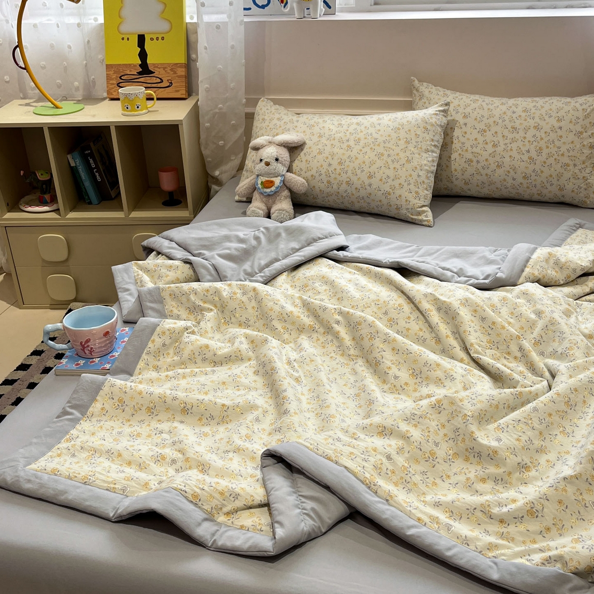 91家纺网 家纺一手货源 找家纺 一加一 2026新款云柔棉印花凉感冰蚕夏被夏凉被空调被四件套 花涧