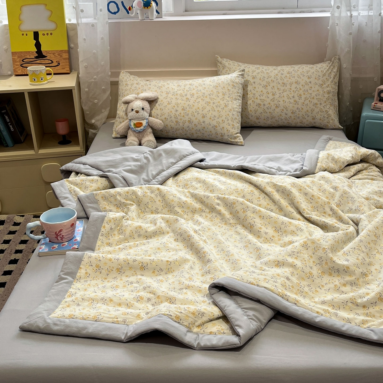 91家纺网 家纺一手货源 找家纺 一加一 2026新款云柔棉印花凉感冰蚕夏被夏凉被空调被四件套 花涧