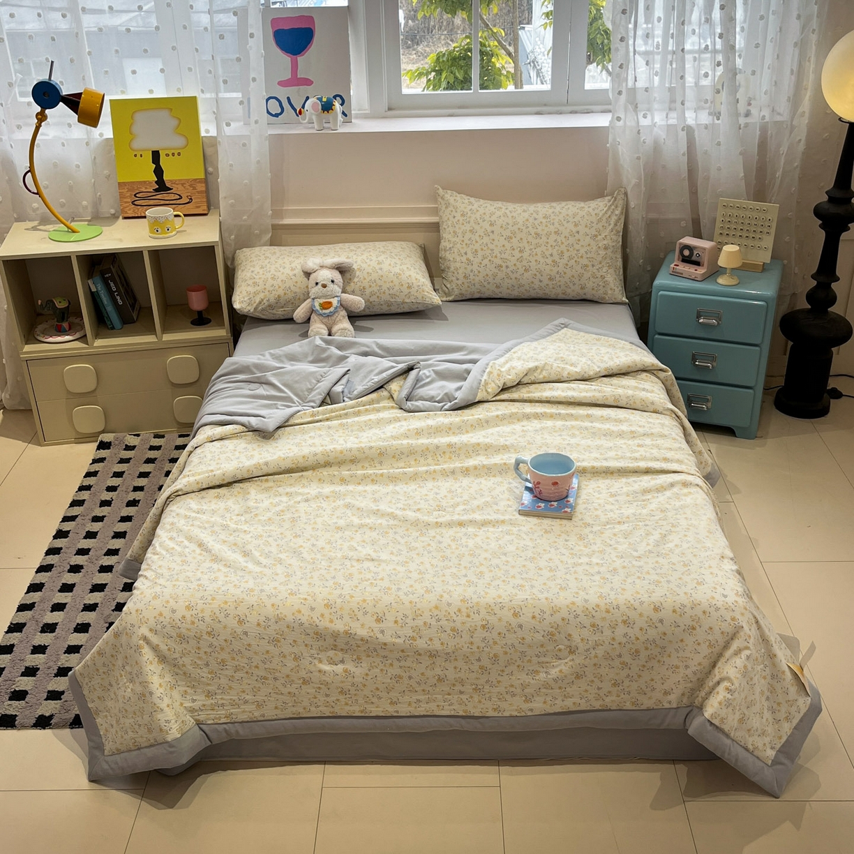 91家纺网 家纺一手货源 找家纺 一加一 2026新款云柔棉印花凉感冰蚕夏被夏凉被空调被四件套 花涧