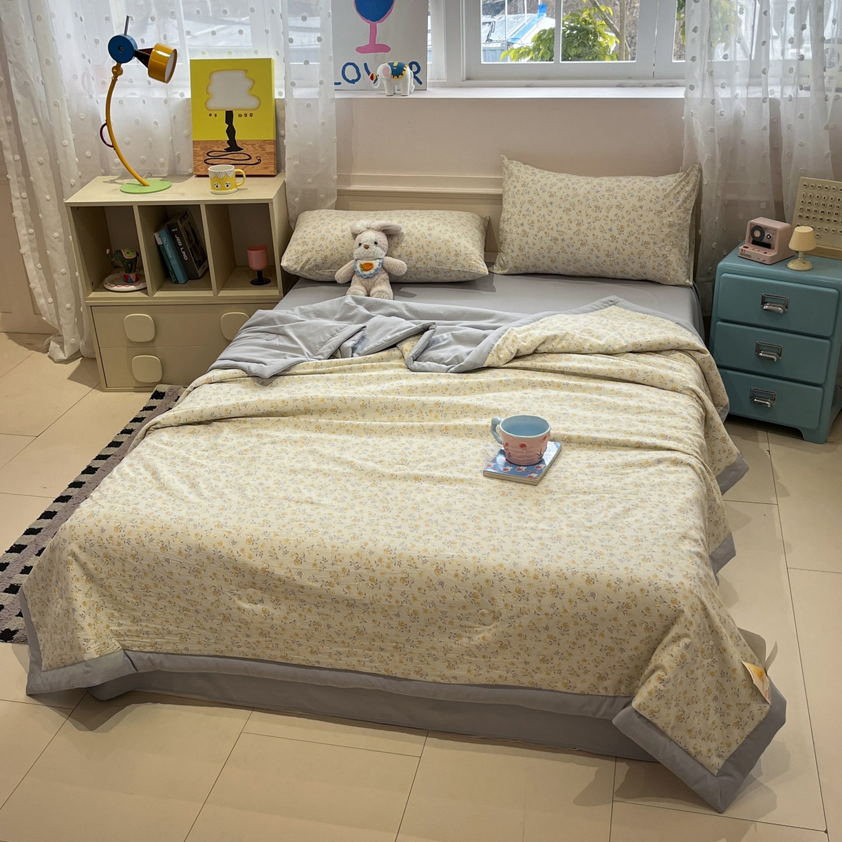 91家纺网 家纺一手货源 找家纺 一加一 2026新款云柔棉印花凉感冰蚕夏被夏凉被空调被四件套 花涧