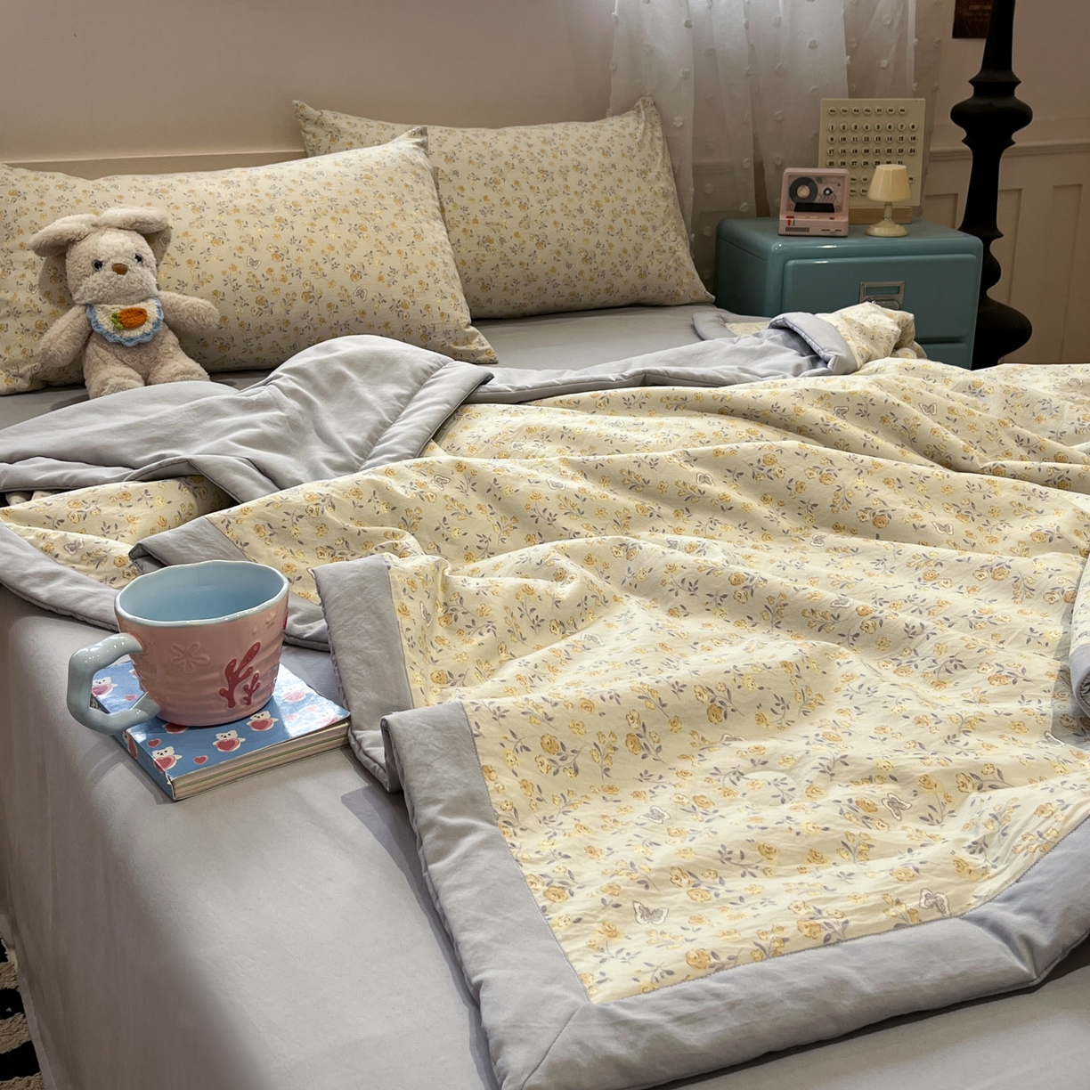 91家纺网 家纺一手货源 找家纺 一加一 2026新款云柔棉印花凉感冰蚕夏被夏凉被空调被四件套 花涧