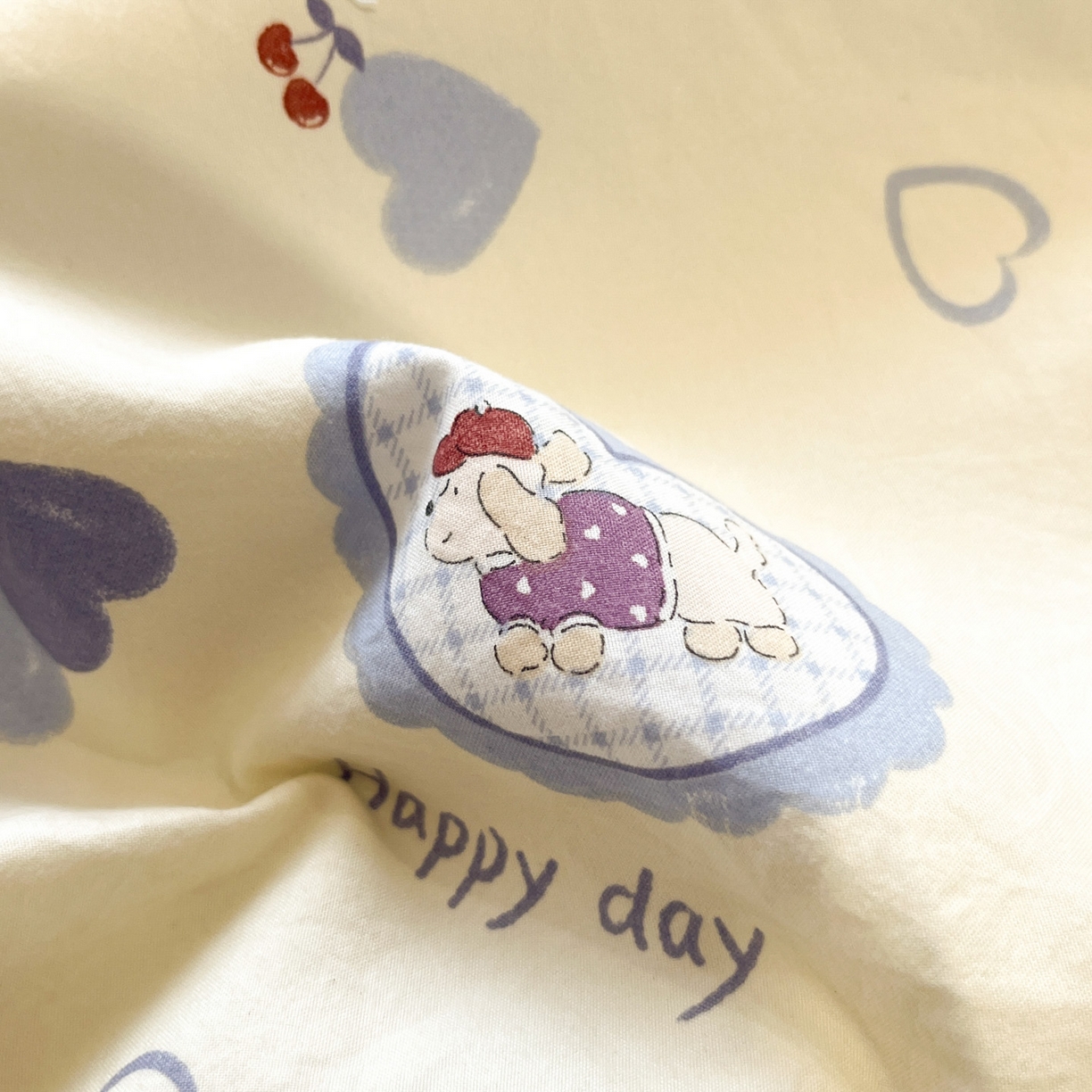 91家纺网 家纺一手货源 找家纺 一加一 2026新款云柔棉印花凉感冰蚕夏被夏凉被空调被四件套 奶油大耳狗