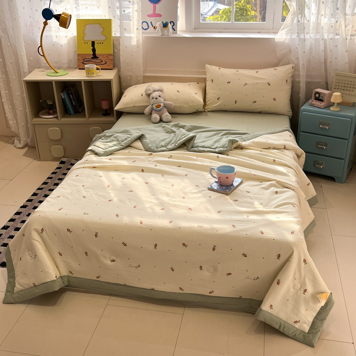 91家纺网 家纺一手货源 找家纺 一加一 2026新款云柔棉印花凉感冰蚕夏被夏凉被空调被四件套 浅夏