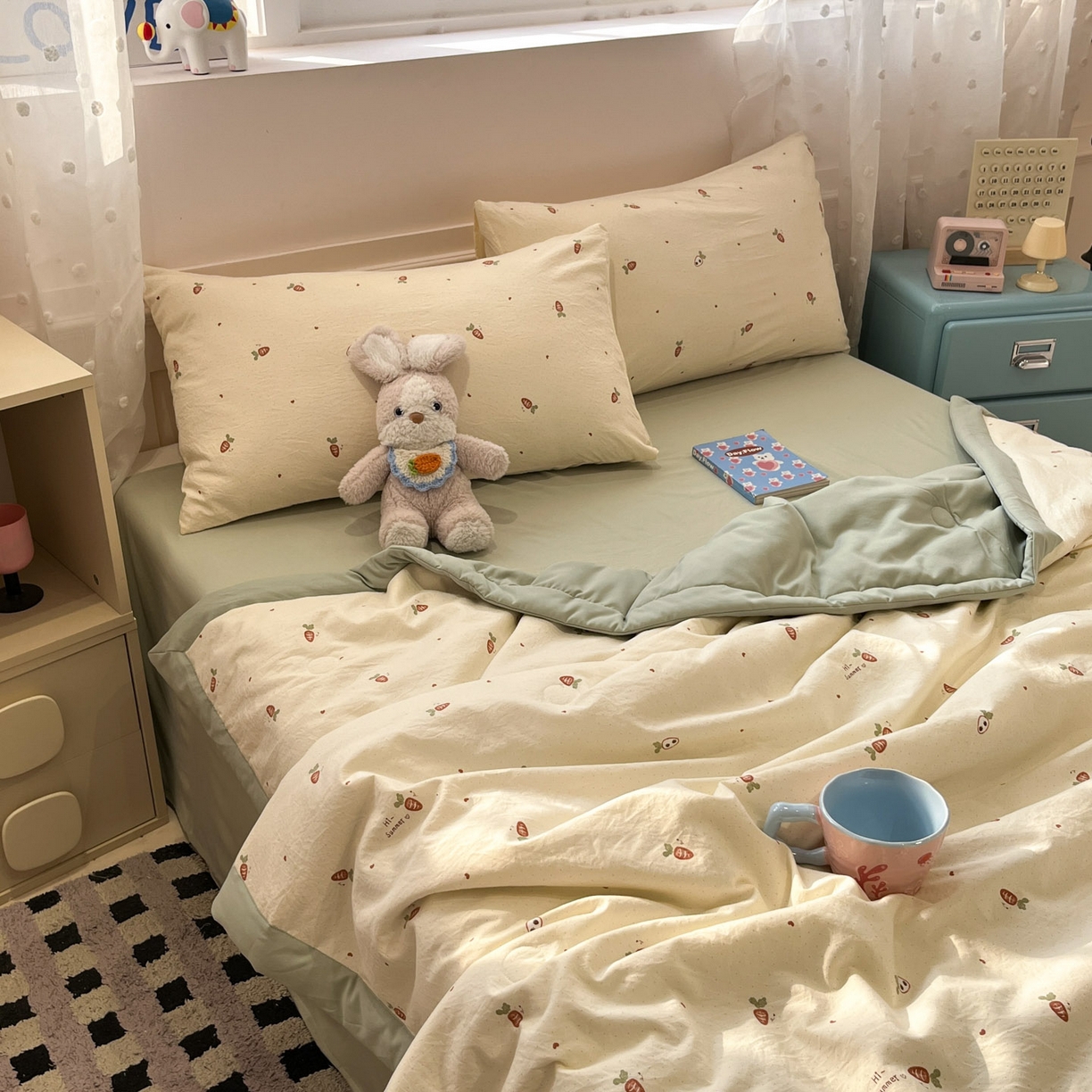 91家纺网 家纺一手货源 找家纺 一加一 2026新款云柔棉印花凉感冰蚕夏被夏凉被空调被四件套 浅夏