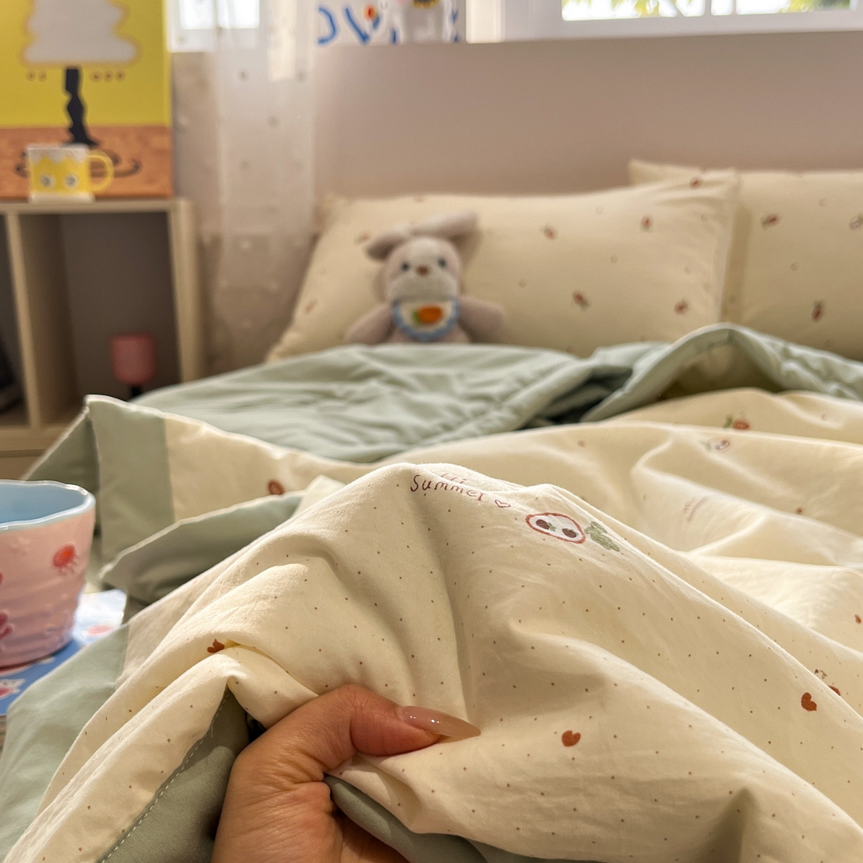 91家纺网 家纺一手货源 找家纺 一加一 2026新款云柔棉印花凉感冰蚕夏被夏凉被空调被四件套 浅夏