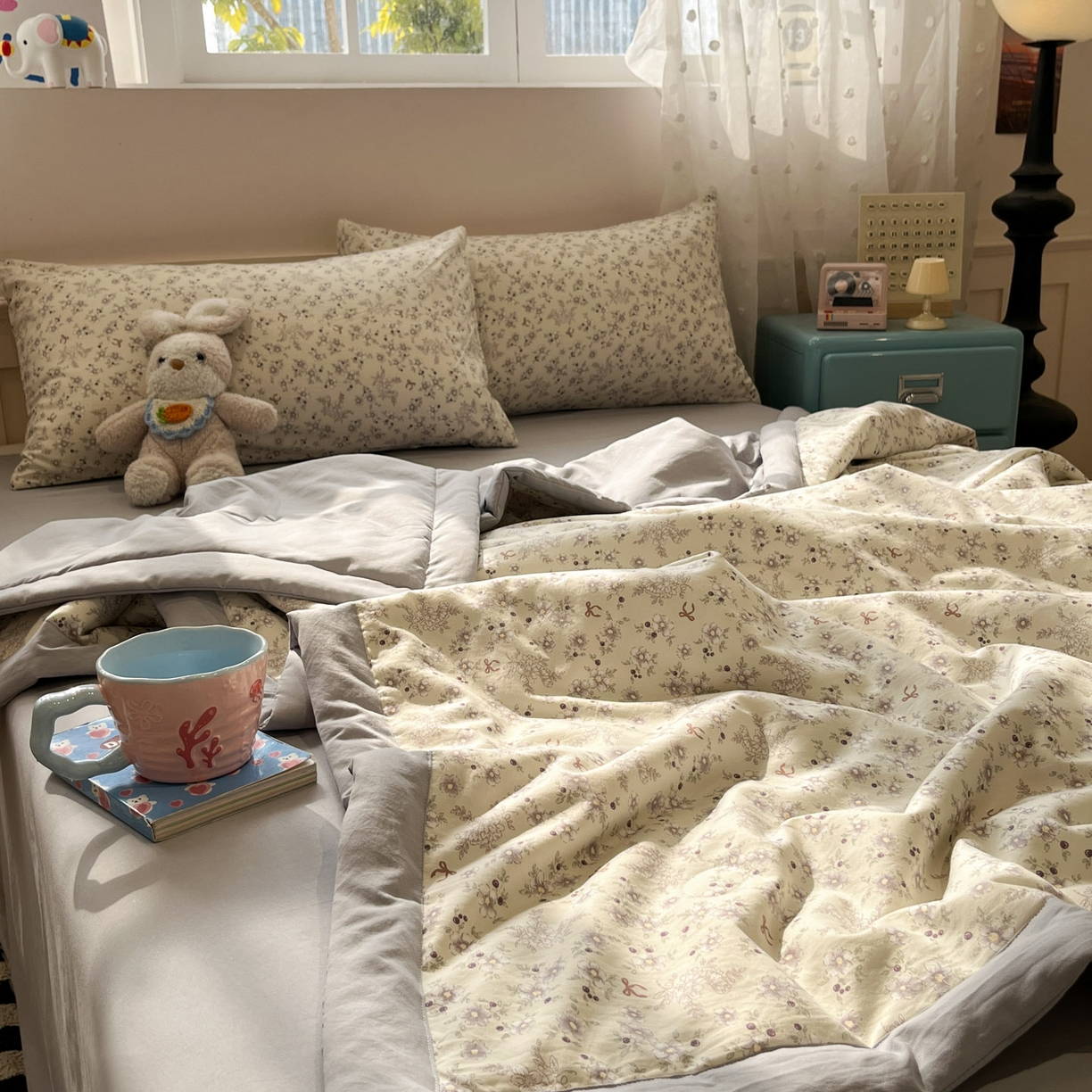 91家纺网 家纺一手货源 找家纺 一加一 2026新款云柔棉印花凉感冰蚕夏被夏凉被空调被四件套 森林小镇