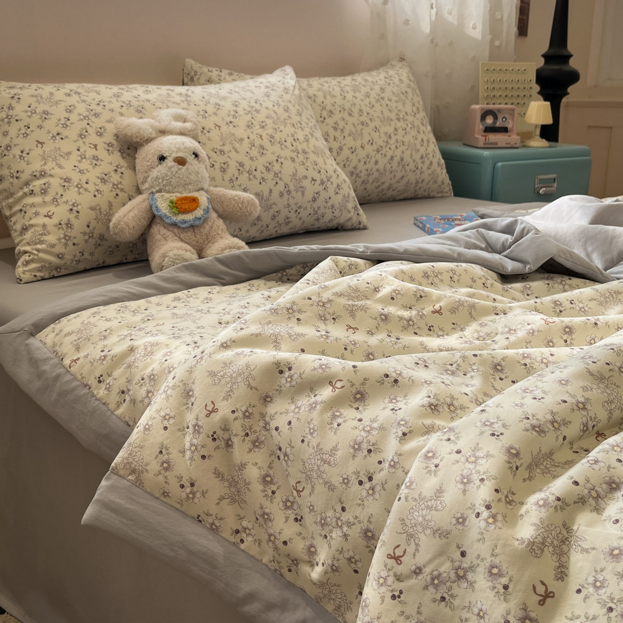 91家纺网 家纺一手货源 找家纺 一加一 2026新款云柔棉印花凉感冰蚕夏被夏凉被空调被四件套 森林小镇