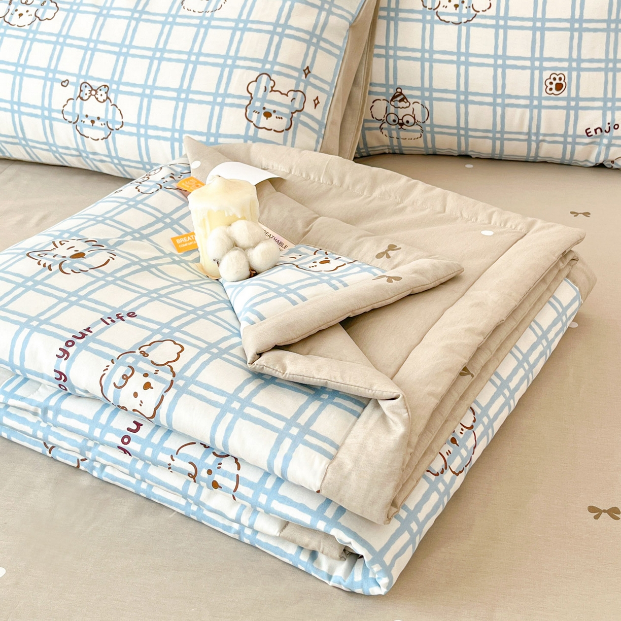 91家纺网 家纺一手货源 找家纺 （总）一加一 2026新款全棉新疆棉花夏被夏凉被空调被四件套-棉语清夏