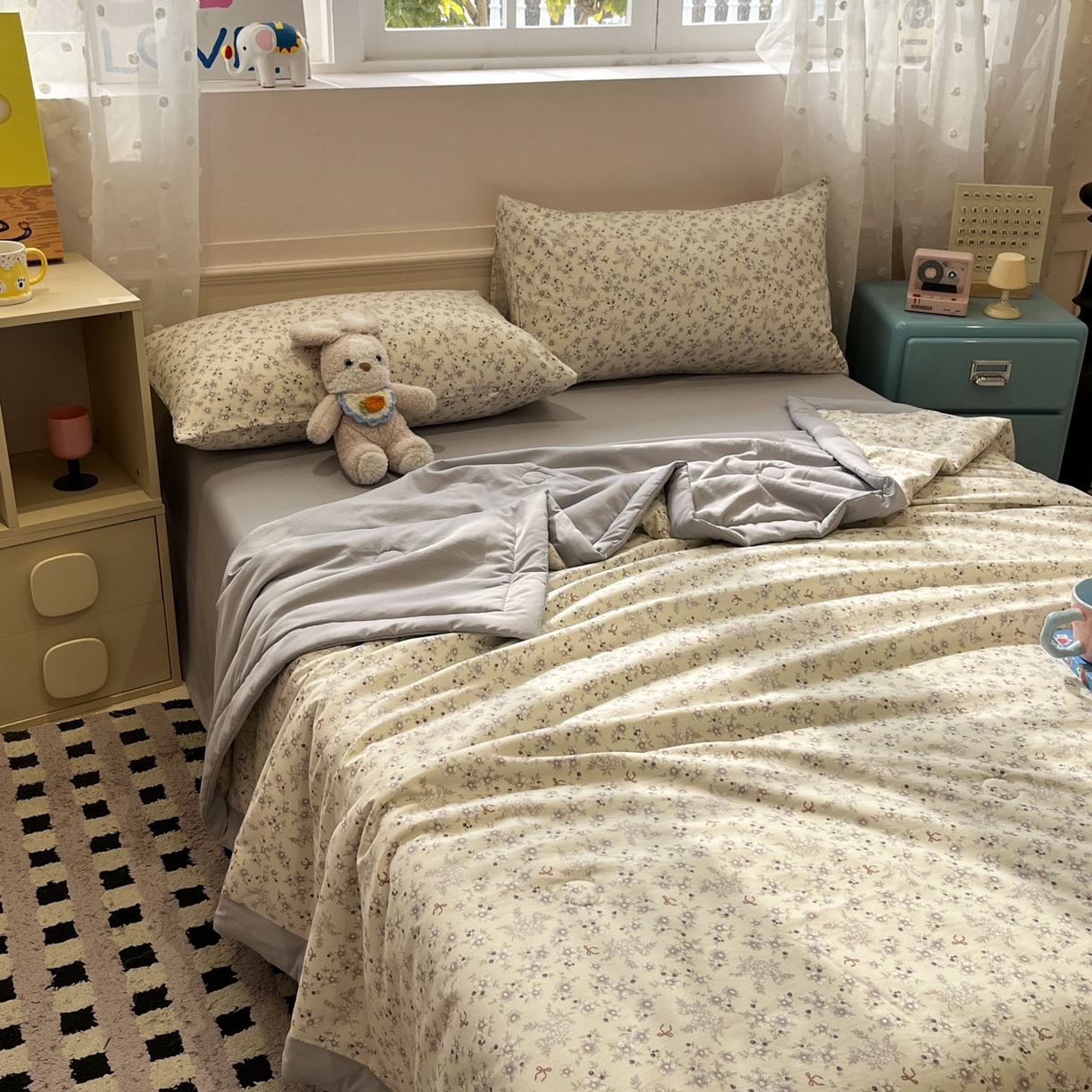 91家纺网 家纺一手货源 找家纺 一加一 2026新款云柔棉印花凉感冰蚕夏被夏凉被空调被四件套 森林小镇