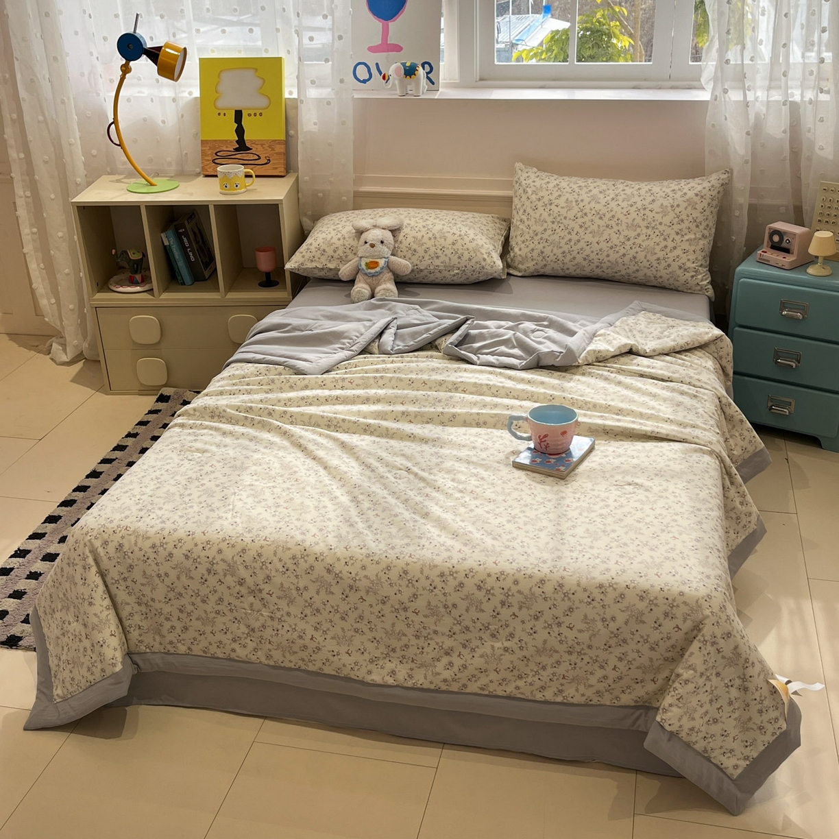 91家纺网 家纺一手货源 找家纺 一加一 2026新款云柔棉印花凉感冰蚕夏被夏凉被空调被四件套 森林小镇