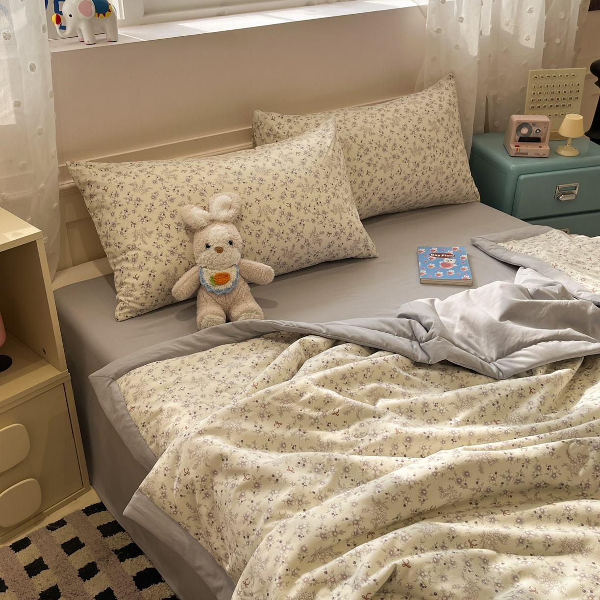 91家纺网 家纺一手货源 找家纺 一加一 2026新款云柔棉印花凉感冰蚕夏被夏凉被空调被四件套 森林小镇