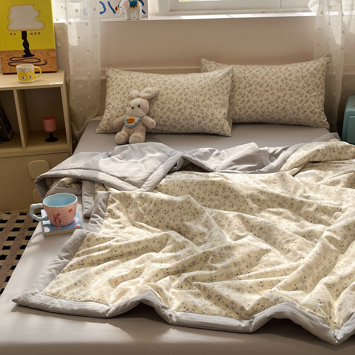 91家纺网 家纺一手货源 找家纺 一加一 2026新款云柔棉印花凉感冰蚕夏被夏凉被空调被四件套 森林小镇