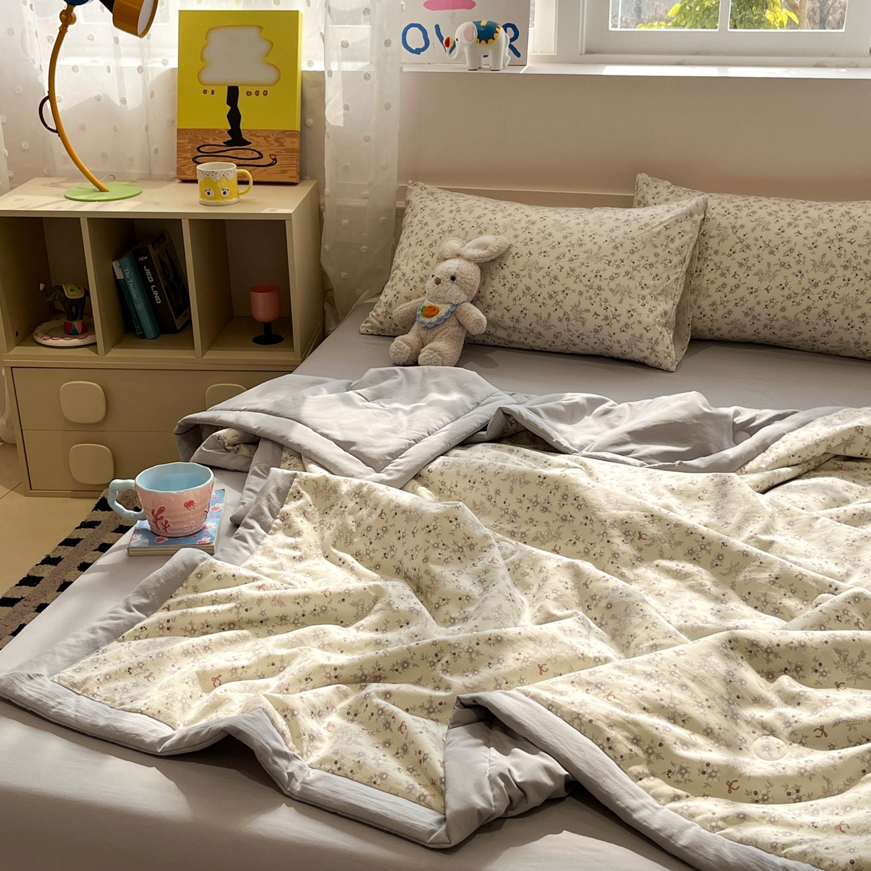 91家纺网 家纺一手货源 找家纺 一加一 2026新款云柔棉印花凉感冰蚕夏被夏凉被空调被四件套 森林小镇