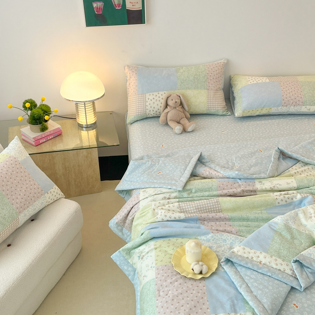 91家纺网 家纺一手货源 找家纺 一加一 2026新款全棉新疆棉花夏被夏凉被空调被四件套-棉语清夏 百家福