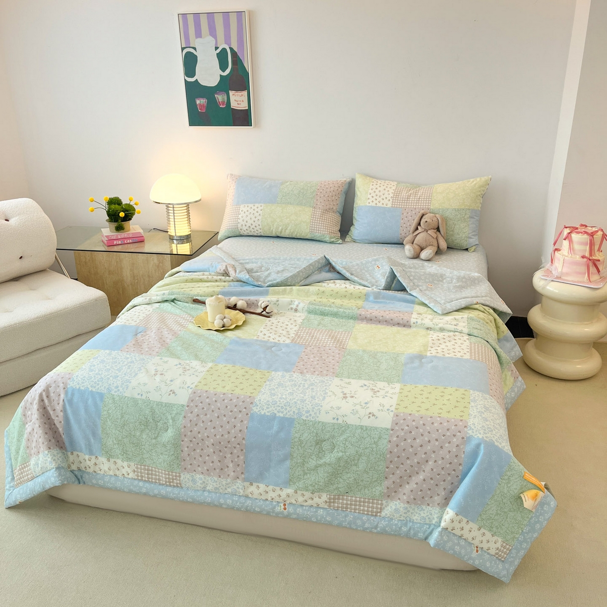 91家纺网 家纺一手货源 找家纺 一加一 2026新款全棉新疆棉花夏被夏凉被空调被四件套-棉语清夏 百家福