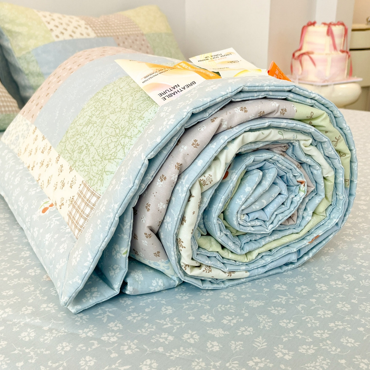 91家纺网 家纺一手货源 找家纺 一加一 2026新款全棉新疆棉花夏被夏凉被空调被四件套-棉语清夏 百家福