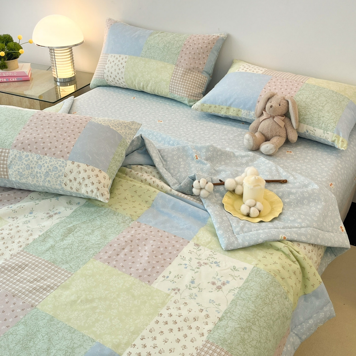 91家纺网 家纺一手货源 找家纺 一加一 2026新款全棉新疆棉花夏被夏凉被空调被四件套-棉语清夏 百家福